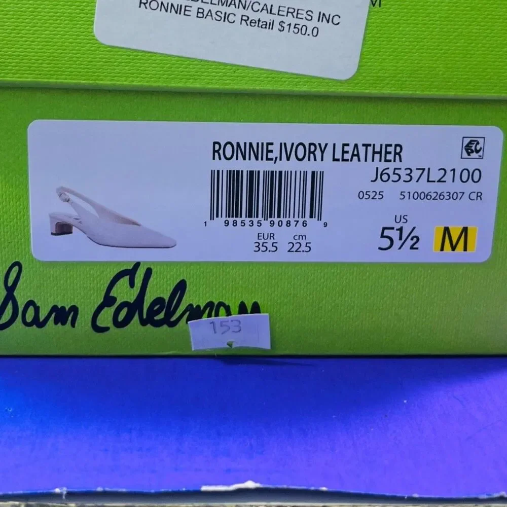 Sam Edelman Ronnie Ivory Leather Slingback Low Pumps SZ 5.5 NEW